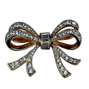 Swarovski Rhinestone Bow Brooch, Signed DSC, Daniel Swarovski Designed